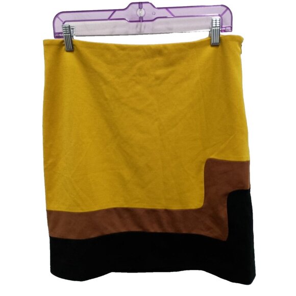 Loft Ann Taylor Womens Mini Skirt Size 8 Mustard Yellow Colorblock Academia - Picture 1 of 5
